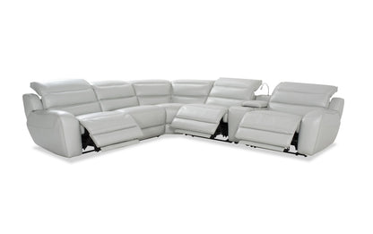 Milan Fog Leather Power Reclining Sectional with Power Headrest