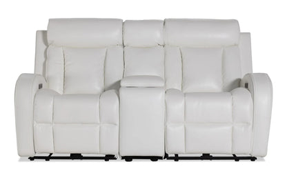 Tuxedo WhitePower Reclining Console Loveseat (2) Set with Power Headrest