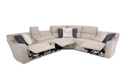 Modern Farmhouse Beige Power Reclining Sectional with Power Headrest