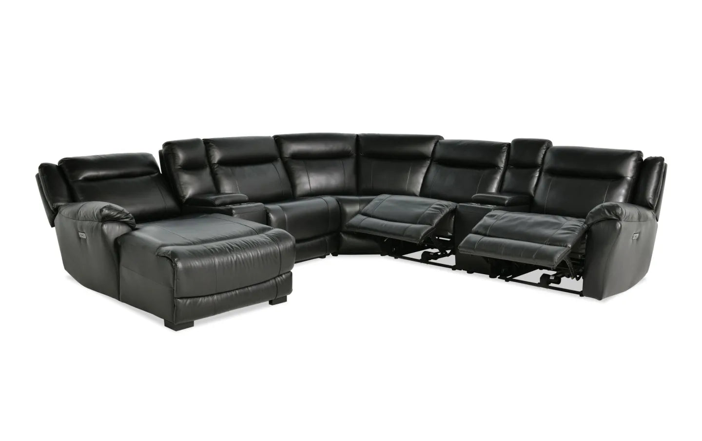 Frontier Black Leather Power Reclining Sectional with Chaise