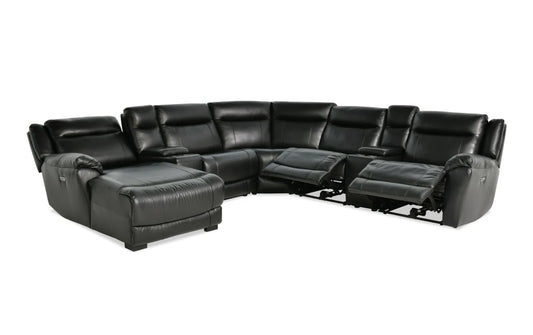 Frontier Black Leather Power Reclining Sectional with Chaise
