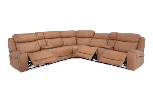 Dynamic Cognac Leather Power Reclining Sectional with Power Headrest