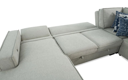 Playmax Gray Pop-Up Sleeper Chaise Sectional with USB & USB-C Port