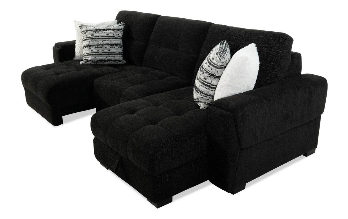 Slider Bob Black Power Sliding Right Arm Facing Storage Chaise Sectional