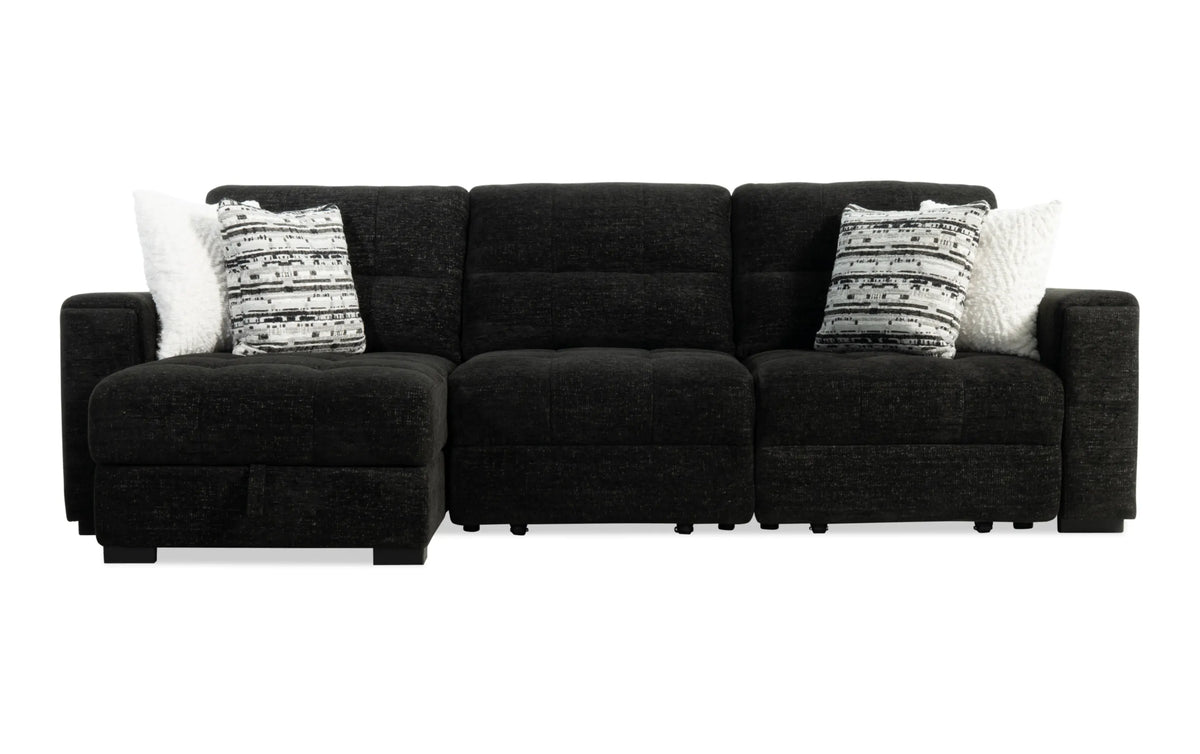 Slider Bob Black Power Sliding Right Arm Facing Storage Chaise Sectional