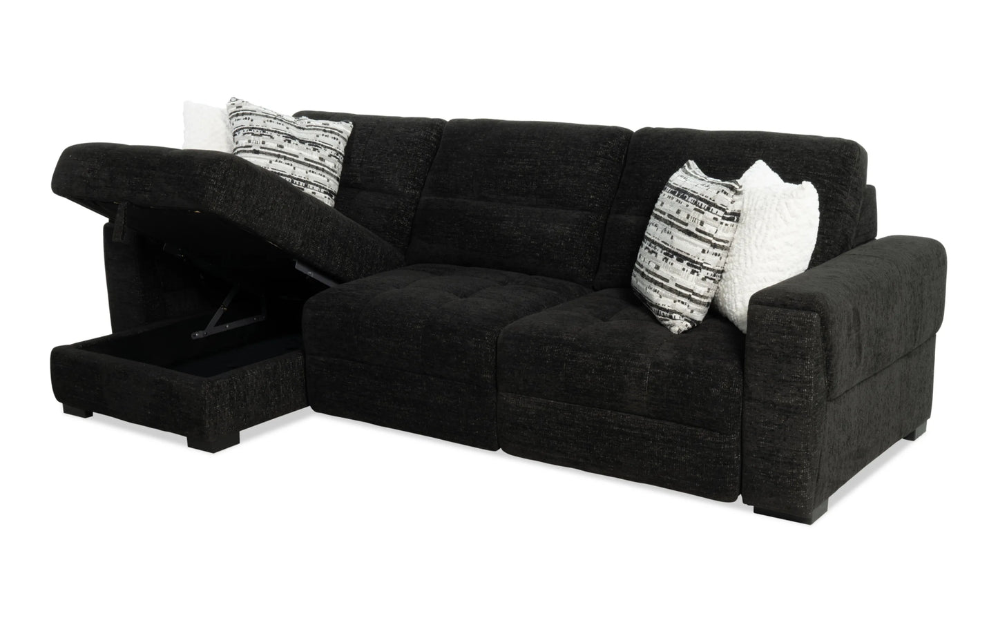 Slider Bob Black Power Sliding Right Arm Facing Storage Chaise Sectional