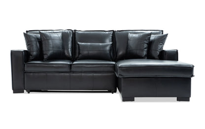 Playmax Black Leather 2 Piece Right Arm Facing Storage Chaise Sectional with Pop-Up Sleeper