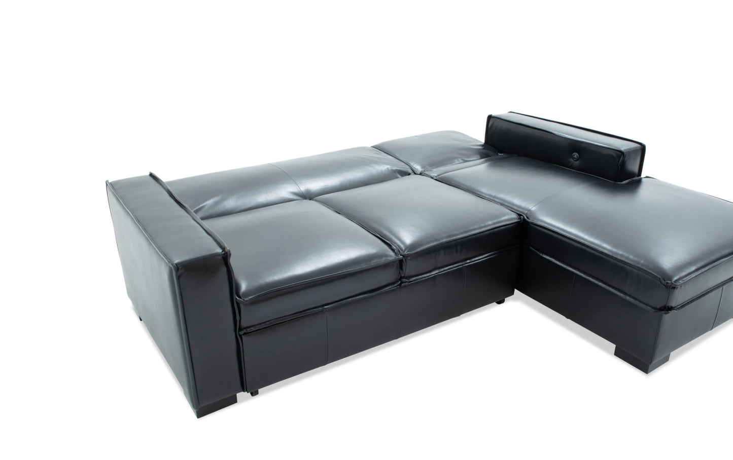 Playmax Black Leather 2 Piece Right Arm Facing Storage Chaise Sectional with Pop-Up Sleeper