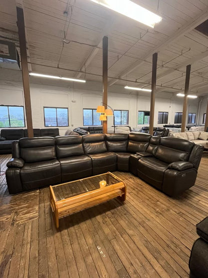 Trailblazer Gray Leather Power Reclining Sectional with Power Headrest