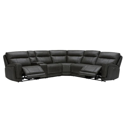 Lauretta Charcoal Leather Power Reclining Sectional with Power Headrests