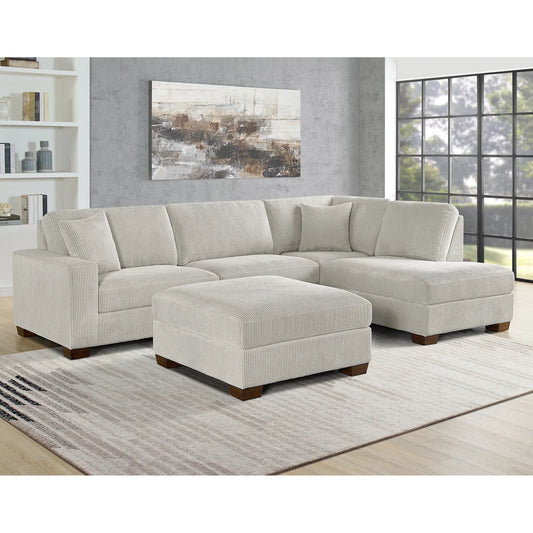 Thomasville Artesia Corduroy Fabric Sectional with Ottoman - Cream