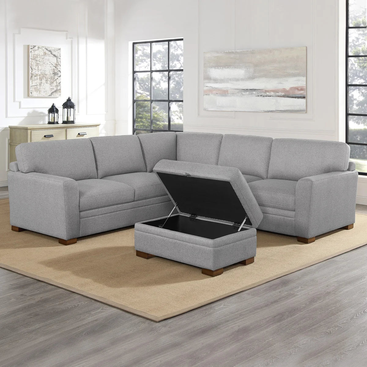 Thomasville Langdon Fabric Sectional with Storage Ottoman