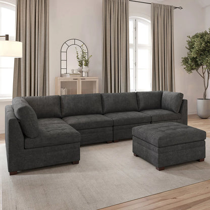 (Refurbished) Thomasville Tisdale Modular 6-piece Sectional with Storage Ottoman - Dark Gray