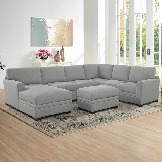 Seccional de tela Langdon de Thomasville con chaise longue y otomana con espacio de almacenaje