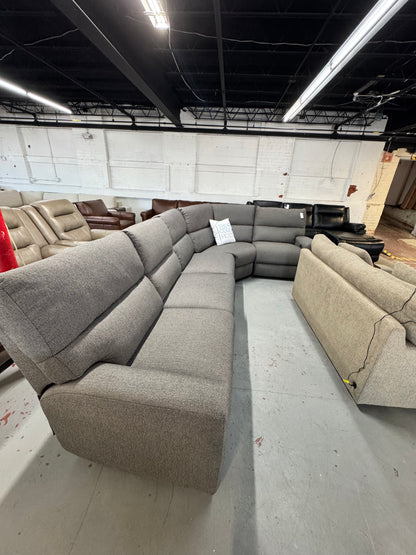 Modern Farmhouse Gray Power Reclining Sectional with Power Headrest