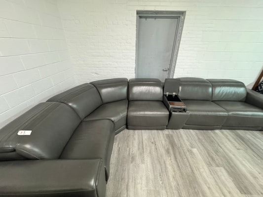 (Refurbished) Karson Leather Power Reclining Sectional with Power Headrests