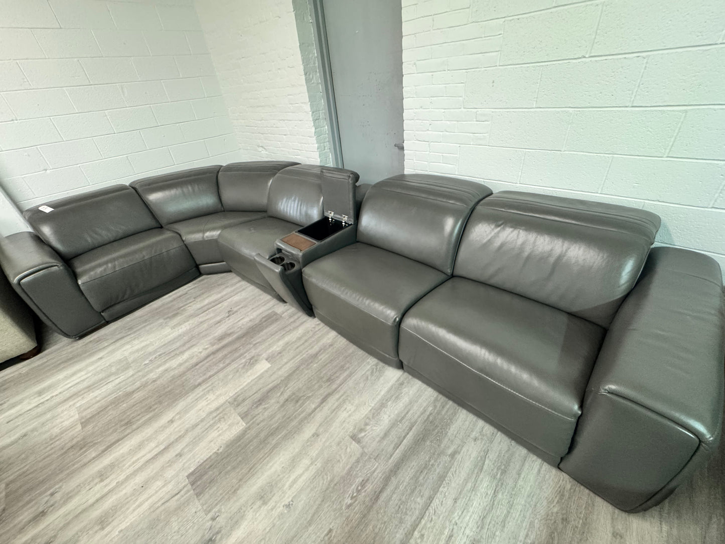 (Refurbished) Karson Leather Power Reclining Sectional with Power Headrests
