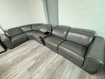 (Refurbished) Karson Leather Power Reclining Sectional with Power Headrests