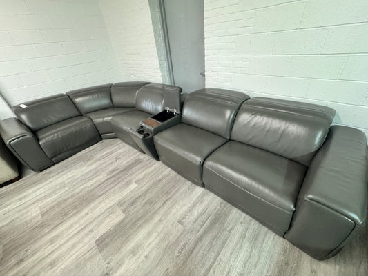 (Refurbished) Karson Leather Power Reclining Sectional with Power Headrests