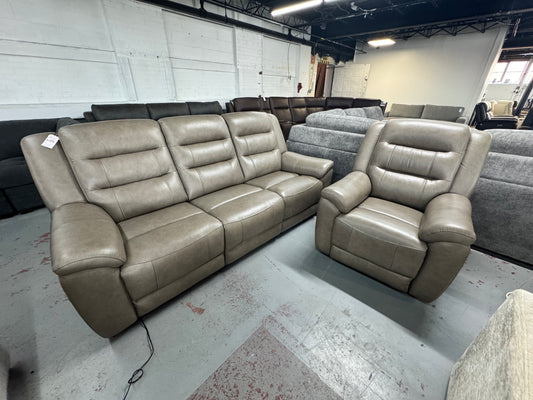 Mason Leather Power Reclining Set, Sofa and Chair, with Power Headrests