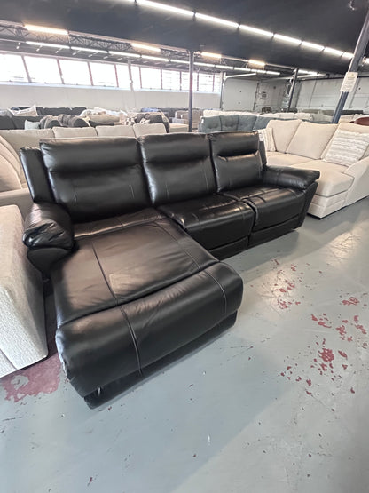 Frontier Black Leather Power Reclining Chaise Sectional