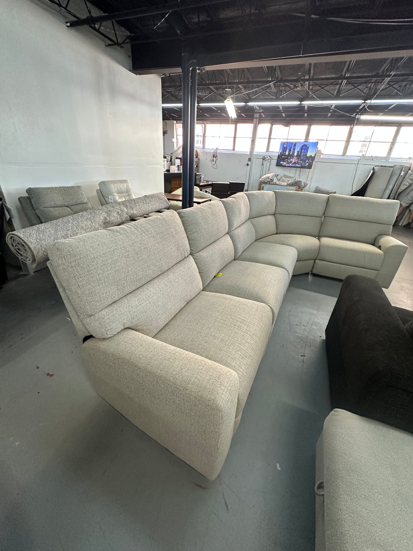 Modern Farmhouse Beige Power Reclining Sectional with Power Headrest