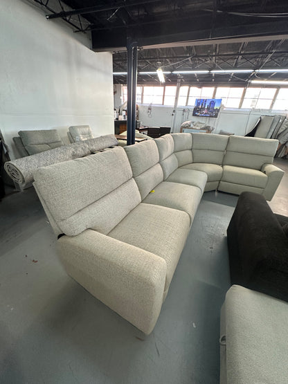 Modern Farmhouse Beige Power Reclining Sectional with Power Headrest
