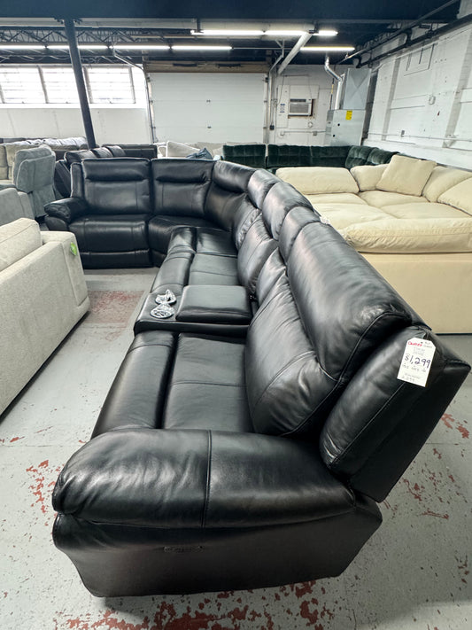 Frontier Black Leather Power Reclining Sectional