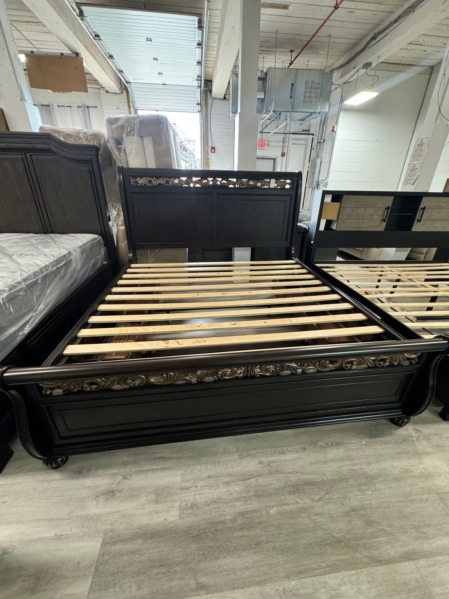 Brown and Gold King Bed Frame with 4 Storage Drawers