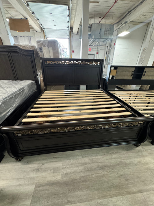 Brown and Gold King Bed Frame with 4 Storage Drawers