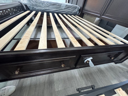 Brown and Gold King Bed Frame with 4 Storage Drawers