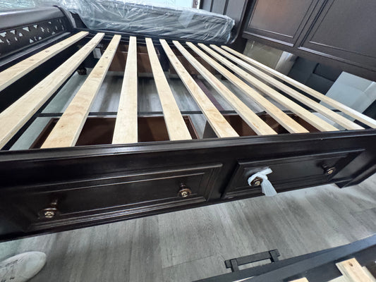 Brown and Gold King Bed Frame with 4 Storage Drawers