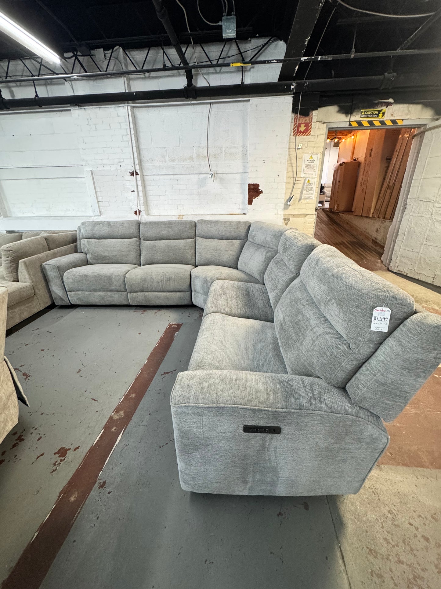 Bolt Gray 5 Piece Sectional with Power Headrest