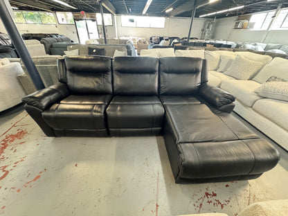 Chaise seccional reclinable eléctrico de cuero negro Frontier de 3 piezas