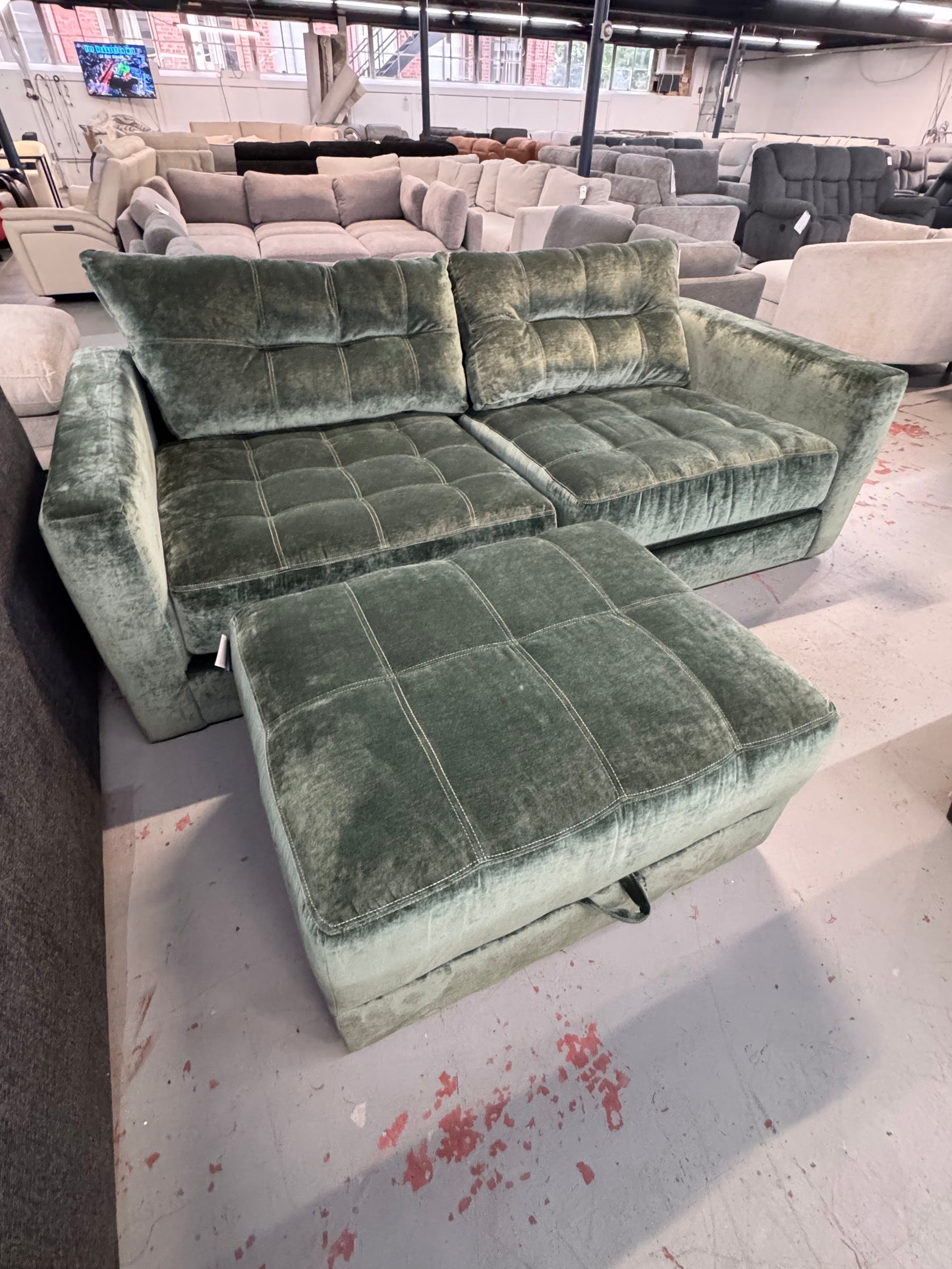 Jewels Emerald Modular Loveseat with Storage Ottoman