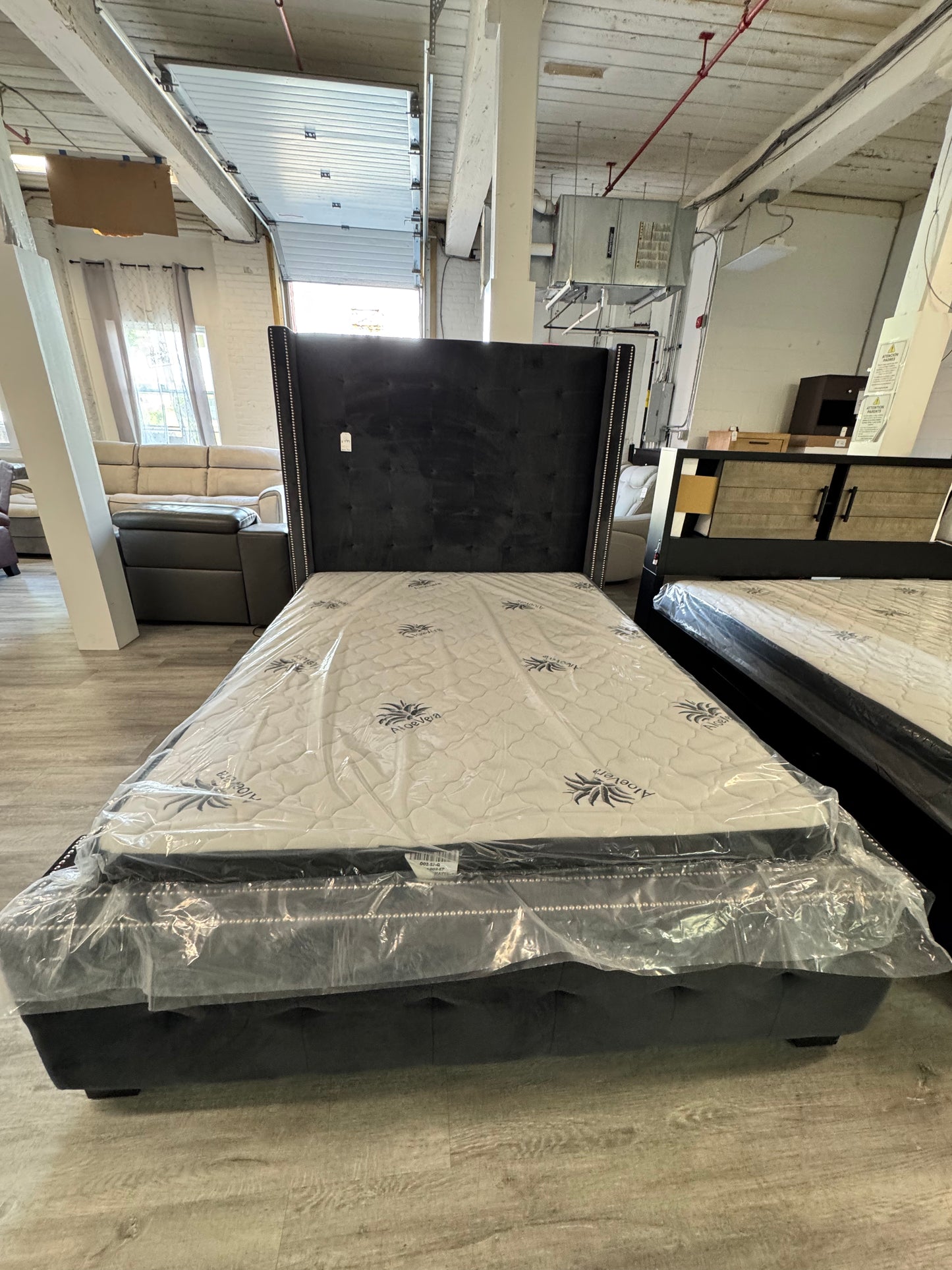 Gray Tufted Upholstered Queen Bed Frame