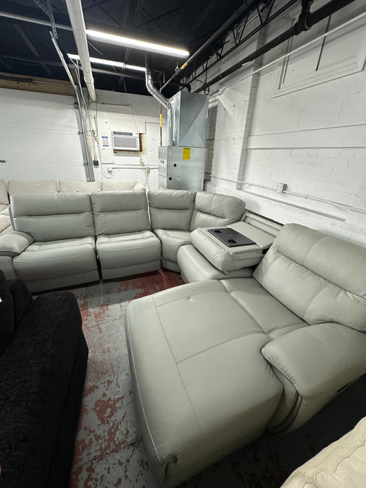 Illusion Gray Leather Power Reclining Sectional with Chaise