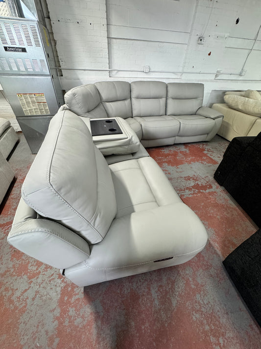 Illusion Gray Leather Power Reclining Sectional with Power Headrest