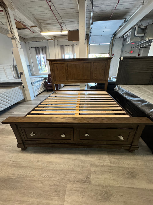 Brown King Bed Frame with 2 Storage Drawers