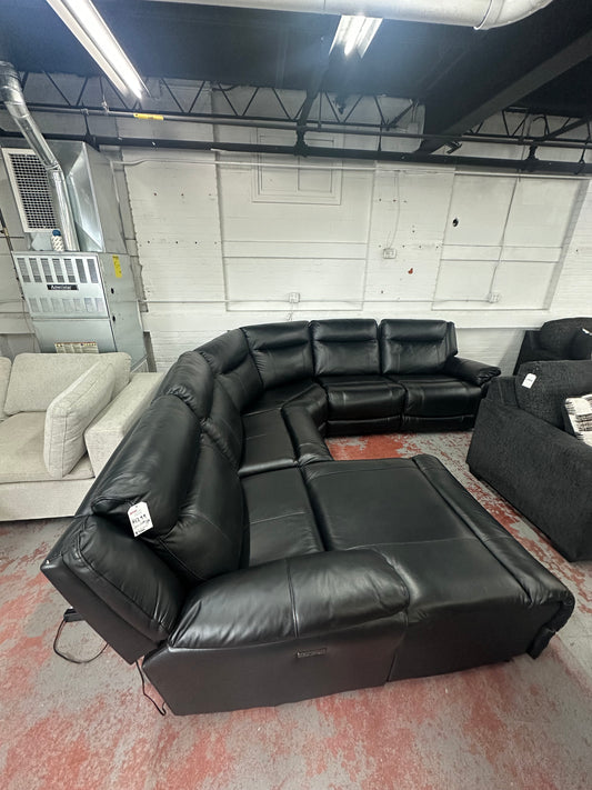 Frontier Black Leather Power Reclining Sectional with Chaise