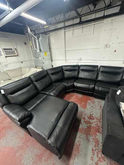 Frontier Black Leather Power Reclining Sectional with Chaise