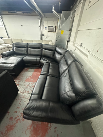 Frontier Black Leather Power Reclining Sectional with Chaise
