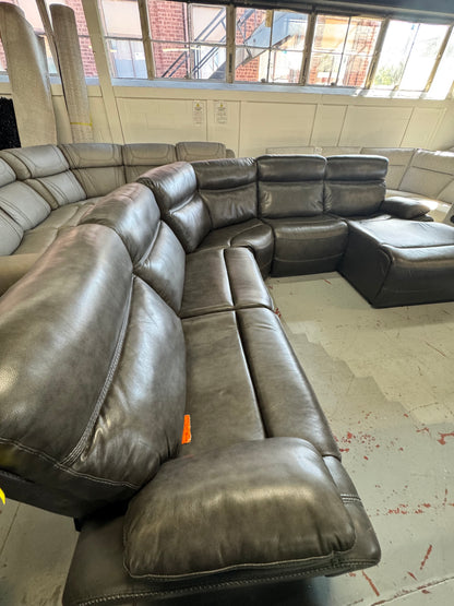 Trailblazer with Chaise Gray Leather Power Reclining Sectional with Power Headrest