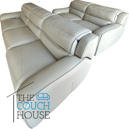 Milan Fog Leather Power Reclining Sofa & Loveseat