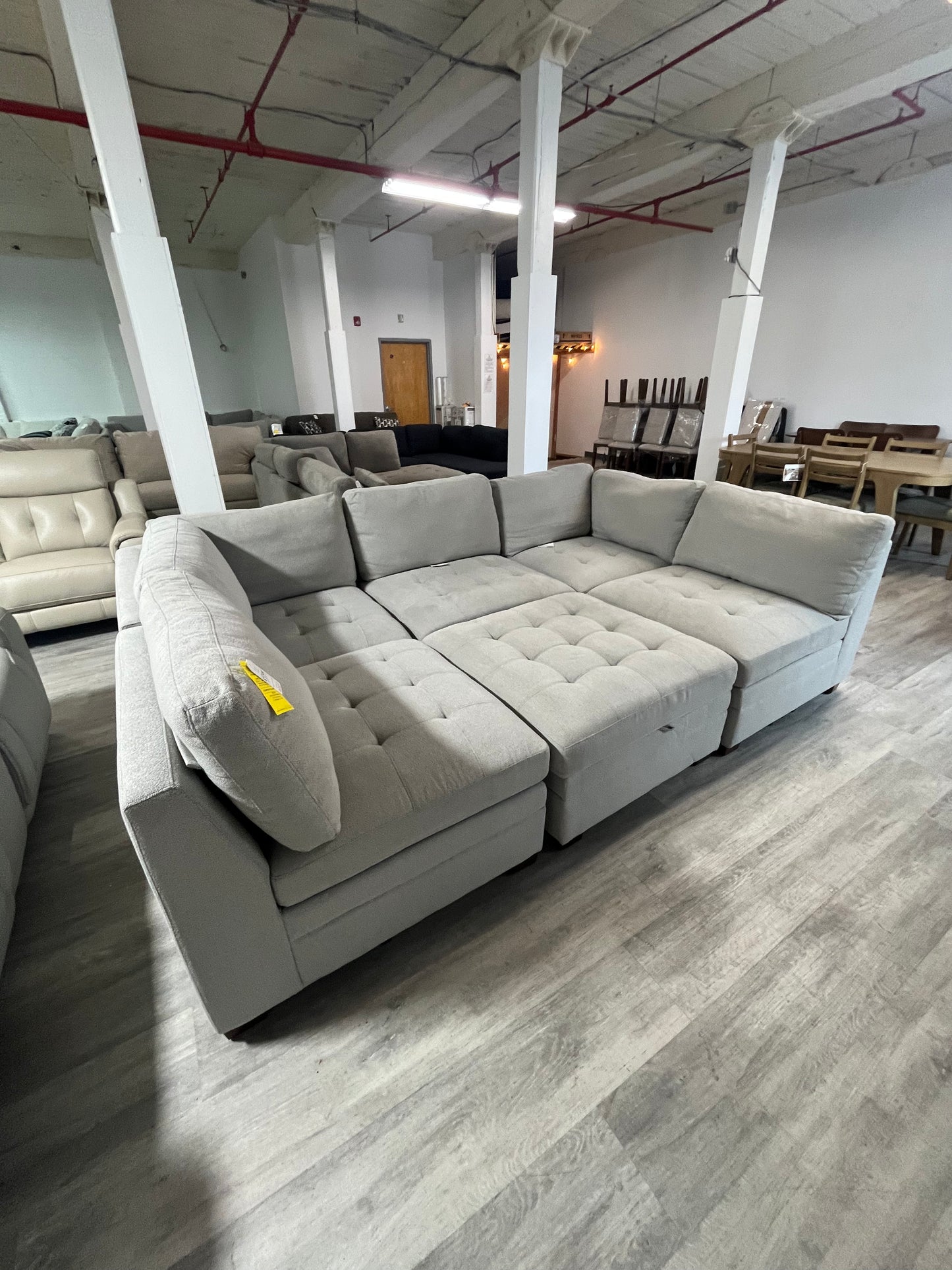 (Refurbished) Thomasville Tisdale Boucle 6-pc Modular Sectional with Storage Ottoman - Gray