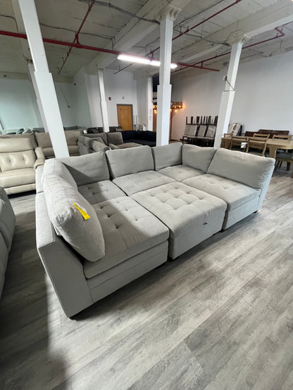 (Refurbished) Thomasville Tisdale Boucle 6-pc Modular Sectional with Storage Ottoman - Gray