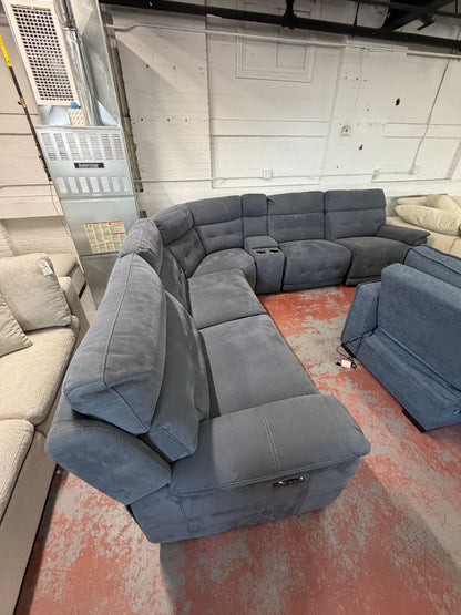 Rumor Blue Power Reclining Sectional with Power Headrest