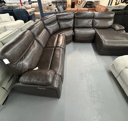 Trailblazer with Chaise Gray Leather Power Reclining Sectional with Power Headrest