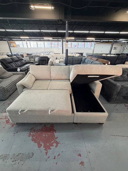Sofá cama de tela Coddle Aria con chaise reversible y espacio de almacenaje, color beige 