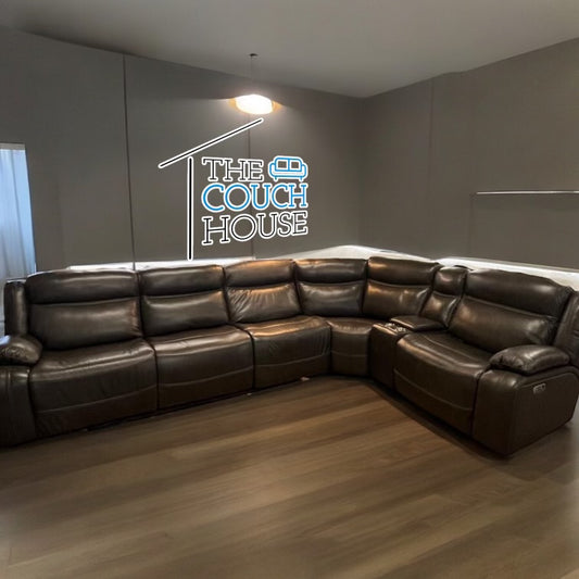 Trailblazer Gray Leather Power Reclining Sectional with Power Headrest